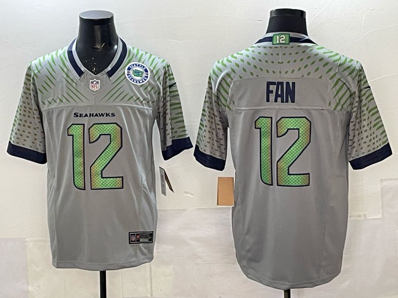 Men 2025 Seattle Seahawks #12 Fan grey 5th generation Throwback Nike Limited NFL Jersey style 012